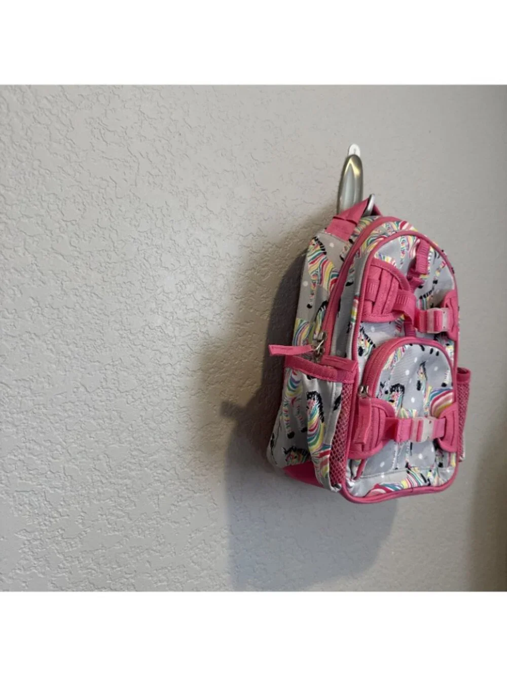 Pottery Barn Kids Mackenzie Mini Backpack Toddlers Gray Pink Zebra Rainbow